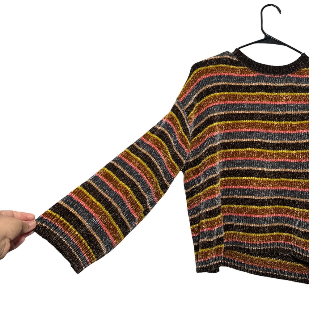 Volcom Retro Boho Velvety Striped Chenille Pullover Sweater Multi Color Womens M - Picture 4 of 7